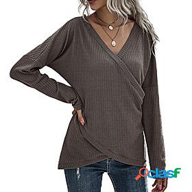 Womens Sweater Solid Color Knitted Cotton Stylish Long