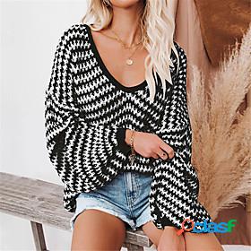 Womens Sweater Striped Knitted Long Sleeve Sweater Cardigans