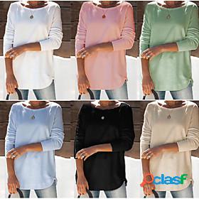 Womens Sweatshirt Pullover Pure Color Crew Neck Solid Color
