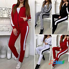 Womens Sweatsuit 2 Piece Full Zip Stand Collar Stripes Color