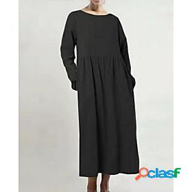 Womens Swing Dress Long Sleeve Solid Colored Elegant Black