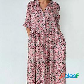 Womens Swing Dress Maxi long Dress Blushing Pink Half Sleeve