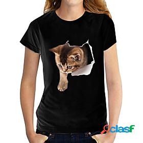 Womens T shirt 3D Cat Cat Graphic 3D Round Neck Print Basic