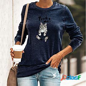 Womens T shirt 3D Cat Cat Graphic Round Neck Print Basic