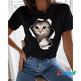 Women's T shirt 3D Cat Painting Cat 3D Animal Round Neck