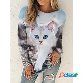 Womens T shirt 3D Cat Painting Cat 3D Animal Round Neck
