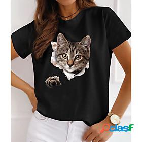 Women's T shirt 3D Cat Painting Cat 3D Round Neck Print