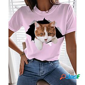 Womens T shirt 3D Cat Painting Cat 3D Round Neck Print Basic