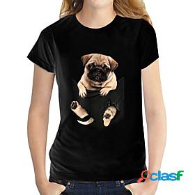 Womens T shirt 3D Printed Dog Graphic 3D Round Neck Print