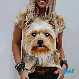 Womens T shirt 3D Printed Painting Dog 3D Round Neck Print