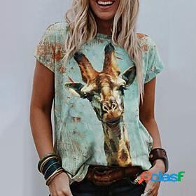 Womens T shirt 3D Printed Painting Giraffe Round Neck Print