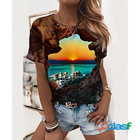 Womens T shirt 3D Printed Painting Scenery 3D Round Neck