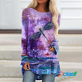 Womens T shirt Abstract 3D Printed Painting 3D Animal Round