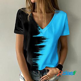 Womens T shirt Abstract 3D Printed Painting Color Block V