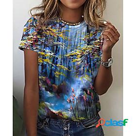 Womens T shirt Abstract 3D Printed Painting Scenery 3D Round