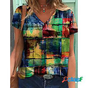 Women's T shirt Abstract Geometric Painting Geometric V Neck