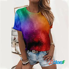 Womens T shirt Abstract Painting Color Block Tie Dye Round