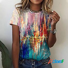 Womens T shirt Abstract Painting Tie Dye Round Neck Print