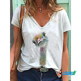 Womens T shirt Animal Print V Neck Tops White