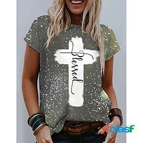 Womens T shirt Blessed Graphic Dot Letter Round Neck Print