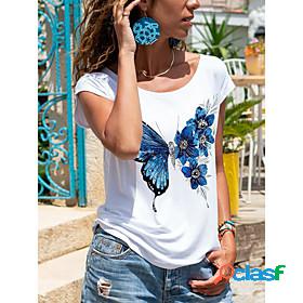 Womens T shirt Butterfly Butterfly Round Neck Print Basic