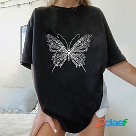 Womens T shirt Butterfly Butterfly Skull Star Round Neck