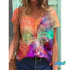 Womens T shirt Butterfly Butterfly V Neck Basic Tops Rainbow