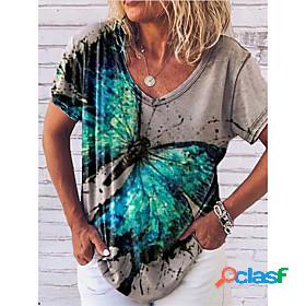 Womens T shirt Butterfly Butterfly V Neck Patchwork Print