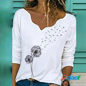 Womens T shirt Butterfly Dandelion V Neck Print Basic Tops