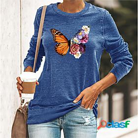 Womens T shirt Butterfly Floral Butterfly Round Neck Print