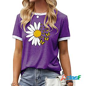 Womens T shirt Butterfly Graphic Butterfly Daisy Round Neck