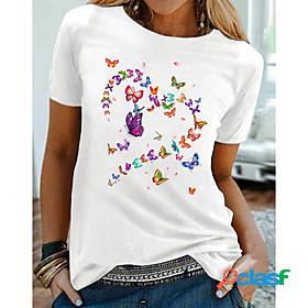 Womens T shirt Butterfly Graphic Butterfly Heart Round Neck
