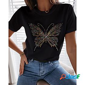 Womens T shirt Butterfly Graphic Butterfly Round Neck Print