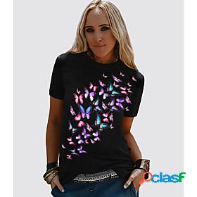 Womens T shirt Butterfly Graphic Prints Round Neck Basic