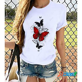 Womens T shirt Butterfly Graphic Prints Round Neck Tops 100%