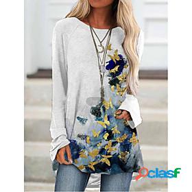 Womens T shirt Butterfly Long Sleeve Butterfly Round Neck