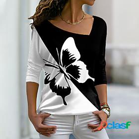 Womens T shirt Butterfly Painting Butterfly Color Block V