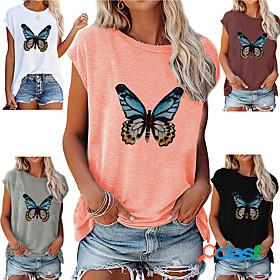 Women's T shirt Butterfly Painting Butterfly Round Neck