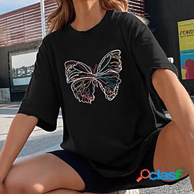 Womens T shirt Butterfly Painting Butterfly Round Neck Print