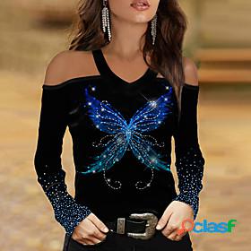 Womens T shirt Butterfly Painting Butterfly Sparkly Glittery