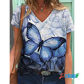 Womens T shirt Butterfly Painting Butterfly V Neck Print