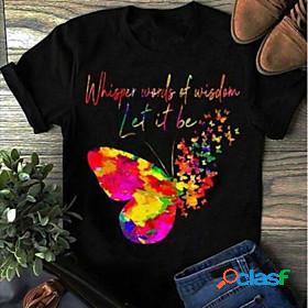 Womens T shirt Butterfly Printing Letter Round Neck Tops