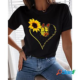 Womens T shirt Butterfly Sunflower Floral Butterfly Heart