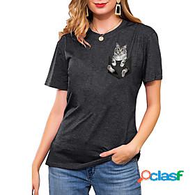 Womens T shirt Cat 3D Printed Cat Graphic Animal Round Neck