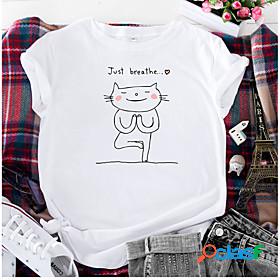 Women's T shirt Cat Cat Graphic Letter Round Neck Print