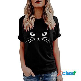 Womens T shirt Cat Graphic Butterfly Print Round Neck Basic