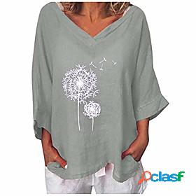 Womens T shirt Dandelion V Neck Basic Tops Blue Blushing