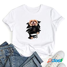 Womens T shirt Dog 3D Animal Print Round Neck Tops 100%