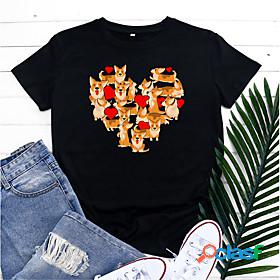 Womens T shirt Dog Graphic Heart Round Neck Print Basic Tops