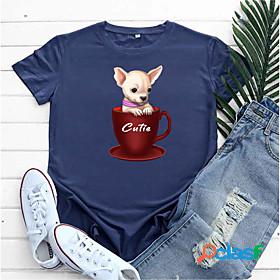 Womens T shirt Dog Graphic Letter Round Neck Print Basic